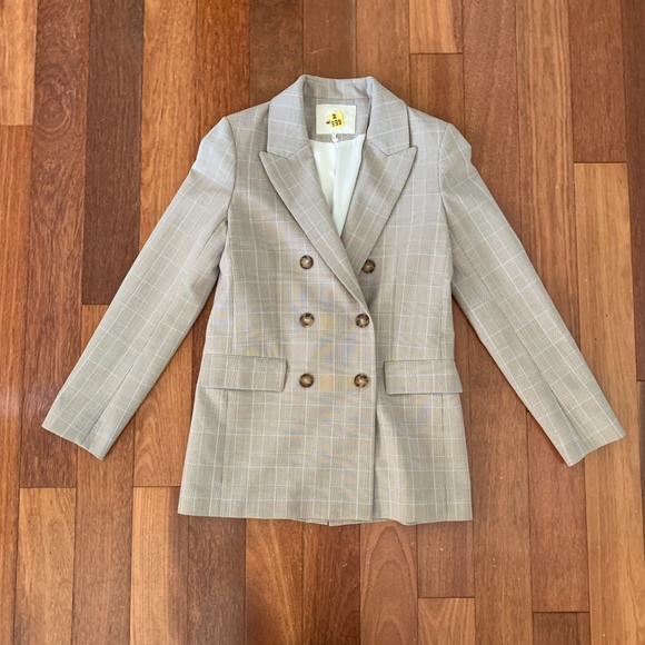 Maje Beige Taupe Blue Plaid Blazer 36 - Picture 3 of 5